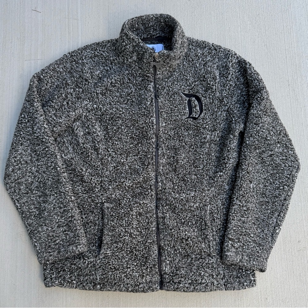 Disneyland Fuzzy Fleece Gray Jacket Womens Size Medium Embroidered Logo Full Zip